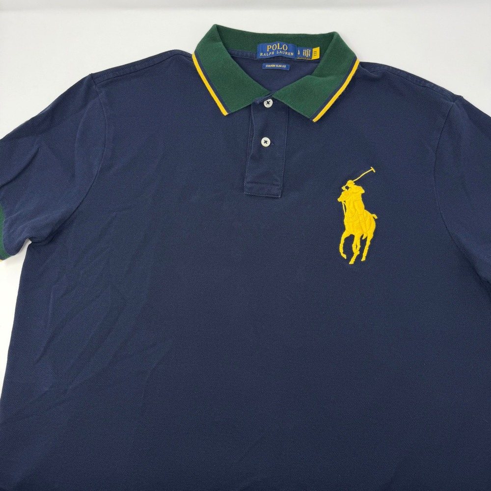 Polo Ralph Lauren Big Pony Custom Slim Fit Navy Blue Polo Shirt Mens Large
